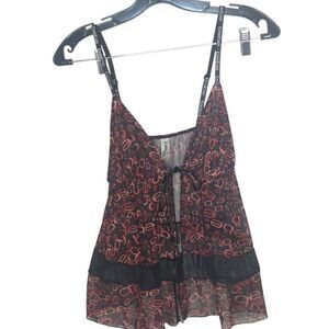 Bebe Lingerie Red Black Strappy Negligee XL